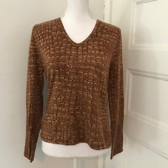 Talbot Brown Alligator Print Cashmere Silk Sweater - Picture 1 of 4